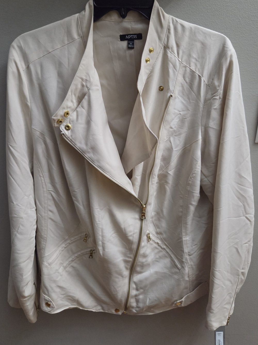 Apt. 9 Size 0X Cream Asymmetrical Zip Utility/Biker Inspired Lined Jacket- NWT